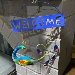 Vintage Peacock Metal Welcome Sign